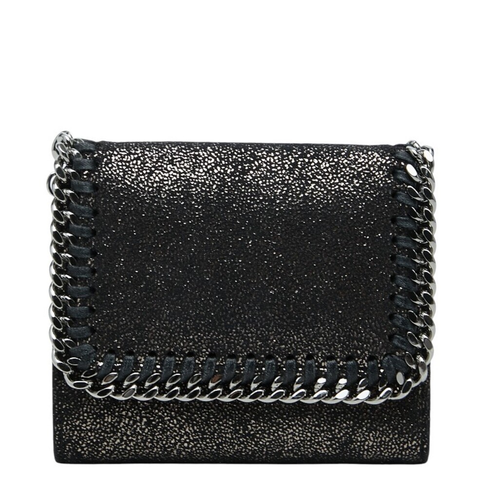 Stella McCartney Falabella Tri-fold Wallet, Black Polyester, Shaggy Deer Leat...
